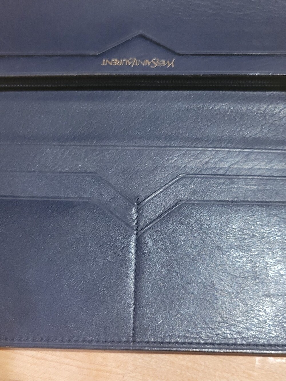 Yves Saint Laurent (YSL) Embossed Leather Wallet in Dark Navy - Picture 11 of 14